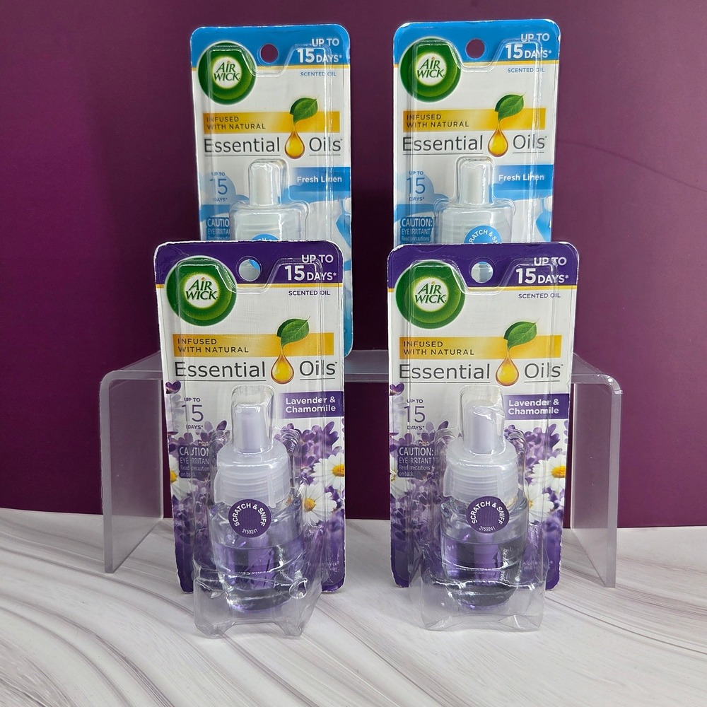 Air Wick Scented Oil Refill Lot/4 Pack Fresh Linen Lavender Essential Oils New